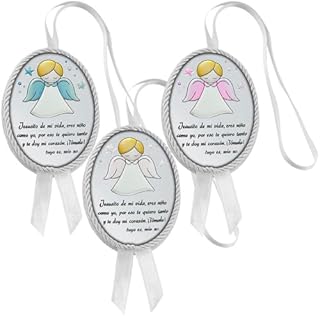 Medallón de cuna musical conLaminado en Plata de Ley 925‰..Bonito dseño de Ángel de la guarda. Disponible en color Azul, Rosa y Blanco. (09704)