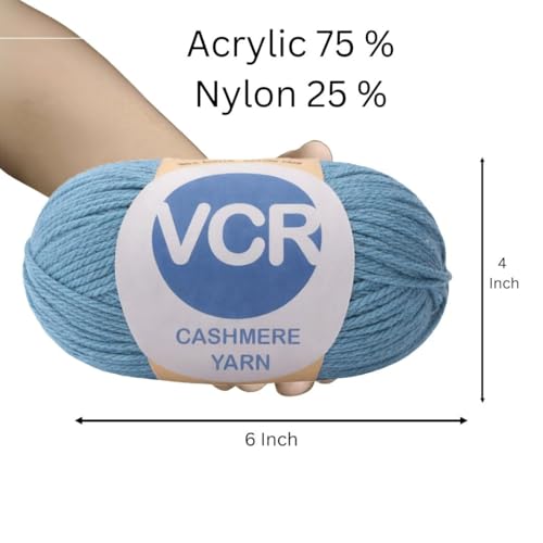 Image of VCR Blue Grey Cashmere Knitting Yarn, 100 Grams Hank, 265 Meters Length, Acrylic 75% and Nylon 25%, Soft Crosia Thread for Crochet and Knitting, Suitable for Sweaters, Pullovers and Jackets
