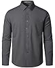 PARKLEES Men's Regular Fit Dress Shirt Solid Wrinkle-Free Long Sleeve Casual Business Button Up Shirts with Pocket ZSSCL05-Dark Grey Large #3