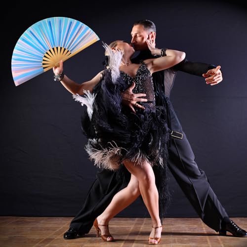 Image of Maitys Large Rave Fan Folding Handheld Fans 13'' Clap Fans for Line Dancing Clack Fan Holographic Festival Accessory for Martial Art Gift Performance, Includes 2 Pouch