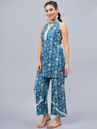 Image of Women's Floral Printed Kurti and Palazzo Set | Sleeveless Ethnic Co-Ord Set