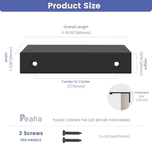 Image of Peaha 5 Pack Black Cabinet Pulls Kitchen Cabinet Handles 3 inch Finger Pulls | Edge Pulls Black Cabinet Handles Modern Hidden Drawer Pulls Aluminum Alloy Dresser Drawer Handles Closet Bedroom Living Room