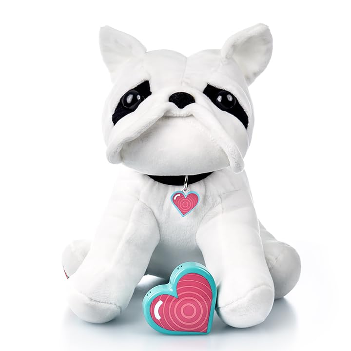 Recordable Stuffed Animals 20 sec Heart Voice Recorder for Ultrasounds and Sweet Messages Playback, Perfect Gender Reveal for Moms to Be, White Bulldog