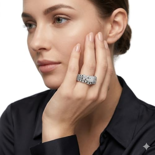 Image of Choose Your Gemstone Milgrain Petal Diamond CZ Wedding Ring Set 925 Sterling Silver Princess Shape Wedding Ring Sets Lightweight Office Wear Everyday Gift Jewelry US Size 4 to 12