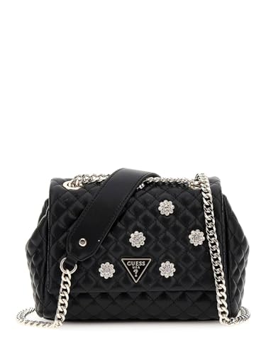 GUESS Damen Everlee Convertible Crossbody Flap Umhängetasche, Schwarz