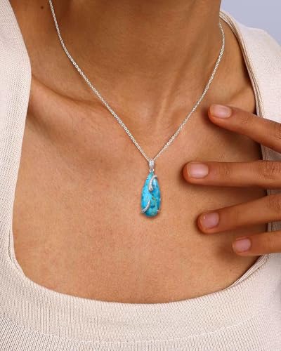 Image of AIBAO Sterling Silver Turquoise Horse /Snake Pendant Necklaces for Women | 11-20 Ct Large Horse / Snake Turquoise Boho Necklaces for Women Men Southwestern Jewelry