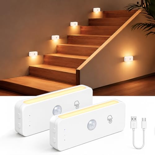 Image of ELEPHANTBOAT 2PCS Motion Sensor LED Light, Rechargeable Wall Light, Under Cabinet & Wardrobe Lights, 3 Color Sensor Light for Home Indoor with Auto On /Off & USB Charging