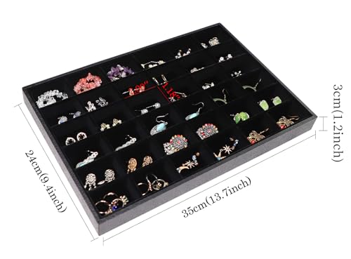 Image of Wudygirl 36 Grid Jewelry Tray Showcase Display Stackable Jewelry Organizer for Earrings Brooch Buttons Rings, Black Velvet Removable (Jewelry Tray)