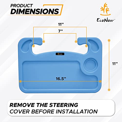 Image of EcoNour 2 in 1 Car Steering Wheel Desk | Steering Wheel Tray for Laptop Car Mount with Pen Holder | Car Food Tray for Eating with Drinks Holder | Multipurpose Travel Car Accessories | Blue