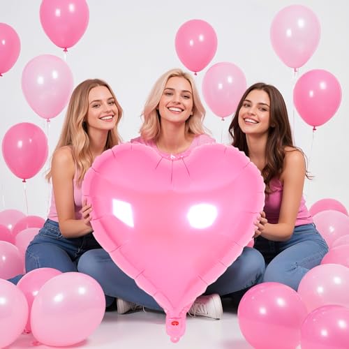 Image of 6 Pcs 32 Inch Pink Heart Balloons, Giant Heart Shape Foil Balloons Love Balloon Valentine Balloon for Birthday Party Wedding Engagement Party Baby Shower Valentine Day Decorations