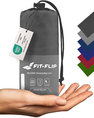 Fit-Flip Sábana Saco de Dormir - 100% Algodón - Saco Sábanas Ultraligero de 310 g con Compartimiento de Almohada agregado - Sábana de Viaje Compacto (Color: Gris)