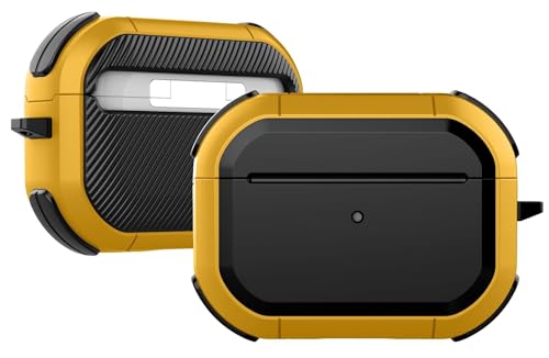 Image of PEFKO PSS121 AirPods Pro Soft Silicone Protective Case 3D Design Shockproof Case Cover with Anti-Lost Metal Keyring Compatible for Apple AirPods Pro (Black & Yellow [ Armour ])