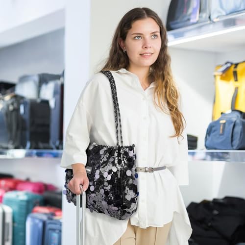 Bolsos brillantes para mujer, bolsos tipo tote con cremallera y asa de cuero, bolsos con purpurina modernos para mujer miniatura 2