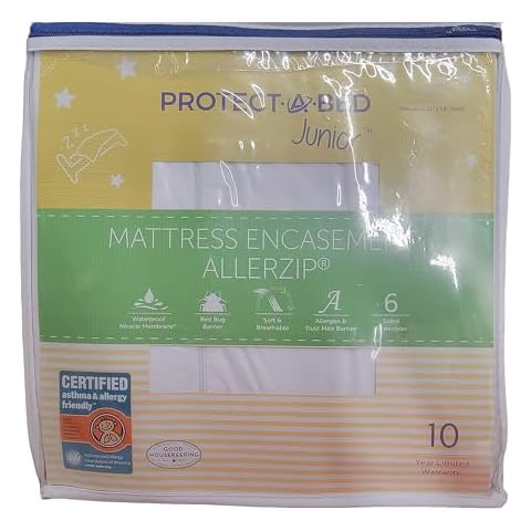Protect-A-Bed, Junior Allerzip Mattress Encasement, 6” - 8” Height, Waterproof, Zippered, 6-Sided, Full Size, White Cover