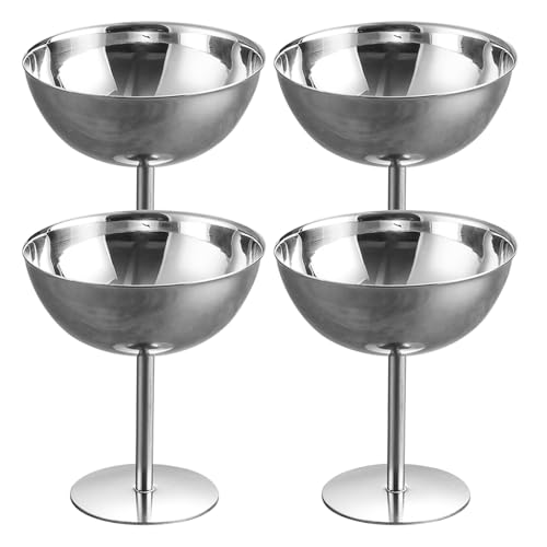 TOBBOMEY �X�e�����X�X�`�[�����A�C�X�N���[���J�b�v 4�� 150ml/5�I���X �r�t���f�U�[�g�{�E�� �T���f�[�A�v�����A���[�O���g�A�X�i�b�N�̃T�[�r���O�� �ė��p�\�ȋ������T�[�r���O�f�B�b�V�� �Ƒ��̏W�܂��