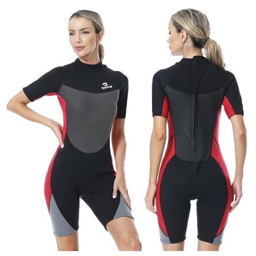 Owntop Neoprenanzug Damen kurz, 3mm Neopren Tauchanzüge für Tauchen, Surfen, Schnorcheln, Kajakfahren (Frauen Rot, XL)