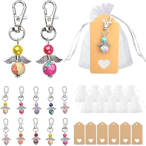 Mailfull 20 Pcs Llavero Ángel de la Guarda con Etiquetas de Papel Kraft y Bolsas de Organza Regalos Bautizo para Invitados Cumpleaños Regalos de Comunión Fiestas Bodas