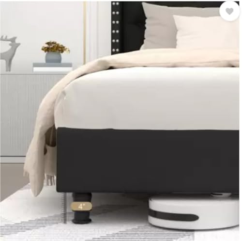Image of Wooden Modern Upholstered King Size Bed for Bedroom | Wooden Double Bed Without Storage | Platform Cot Upholstered Bed with Upholstery Fabric | Engineered Wood | 6.5 x 6 Ft | Black Chosen