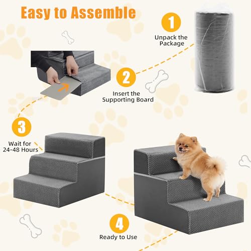 Image of NEWBULIG 3-Step Dog Stairs, 13.5 inch H Dog Steps for Sofa and Chair, Durable Non-Slip Sturdy Pet Steps for Small Dogs and Cats, Pet Ramp for High Bed Indoor