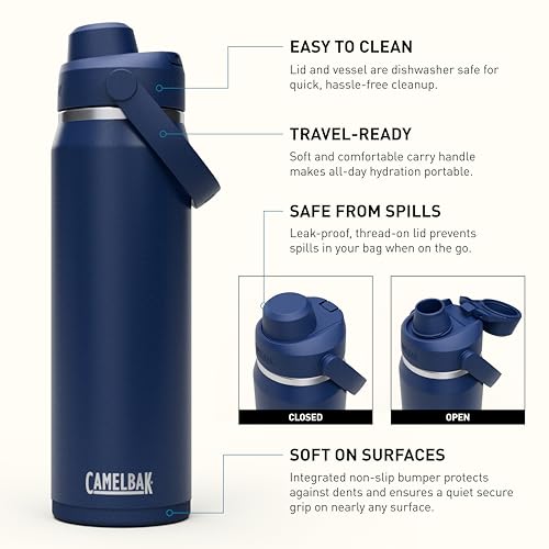 Image of CamelBak Thrive Chug Insulated Stainless Steel Water Bottle, Cold Retention with High Flow Lid for Everyday Hydration and Active Use, 25oz, Navy