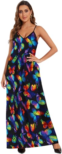 Image of Women's Maxi Sunflower Dresses Sleeveless Long Tie Dye Dress Casual Sundresses with Pockets