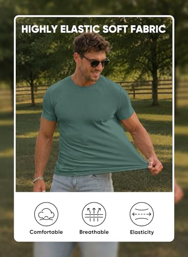 Image of JMIERR Mens Short Sleeve T Shirt Summer Muscle Slim Fitted Crewneck Longline Tees Shirts for Gym Workout