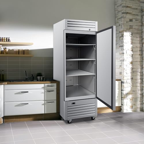Image of Commercial Upright Reach-in Refrigerator, ETL 1 Door Fridge Cooler Merchandiser, 27.5 inch W 17.7 cu. ft. Auto-Defrost, Stainless Steel Restaurant Kitchen AKR-06881