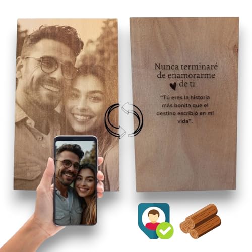 Imagen de Cuadro Personalizado con Foto Grabada Madera Natural Regalo Original para Pareja