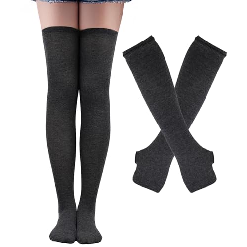 Image of Black and White Striped Arm Leg Warmers Sleeves Set Rainbow Socks Knee High Fingerless Gloves Hand Thigh Warm