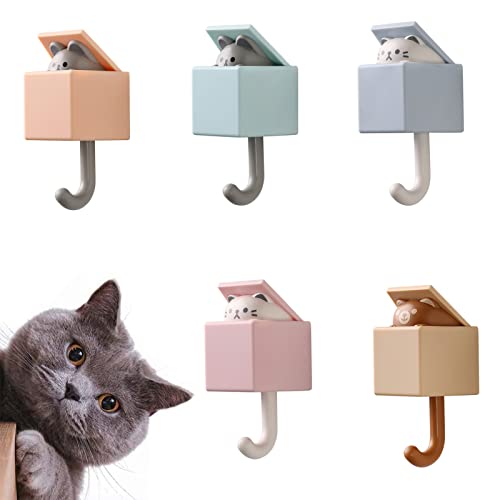 Aqwei [5 Pack] Cute Cat Key Hook Wall Decoration, Cat Key Holder For Wall, Kawaii Room Decor, Kawaii Desk Accessories #TOP5
