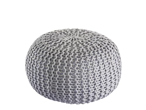 kreatives Wohnen Pouf Premium ø45cm Sitzhocker Strickpouf Innen Terrasse Pool Garten nachhaltig grau - Silbergrau