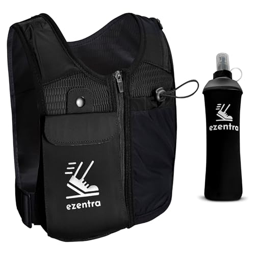 EZENTRA Running Vest Zip, Reflective Running Vests with 6 Pockets, 500ml Hydration Bottle...