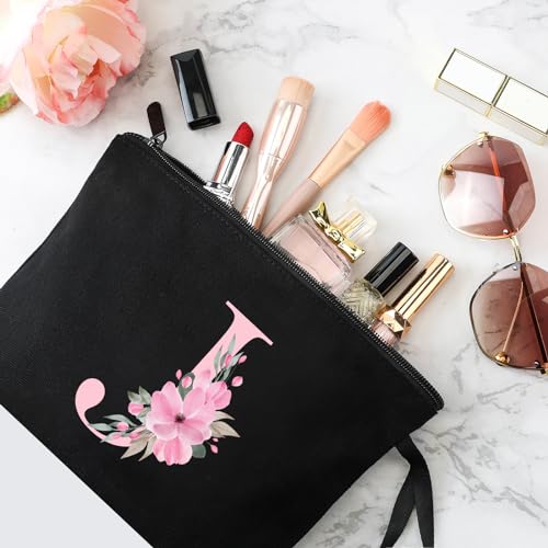 Image of Vavabox A-Z Personalized Makeup Bag, Birthday Gifts for Women Mom, Gifts for Best Friend, Bride Bridesmaid Cosmetic bag (J, 02-Black)