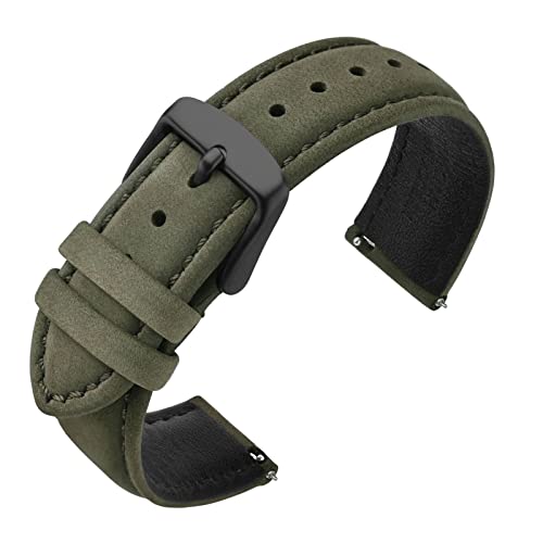 ANNEFIT Correa Reloj 22mm con Hebilla Negra de Acero Inoxidable, Correas Piel de Nobuk Vintage con Liberación Rápida para Hombre Mujer (Verde) Cover