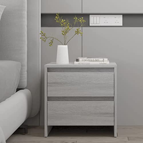 Gecheer Mesitas de Noche con 2 cajones Mesa Auxiliar Mesa para café Muebles Auxiliares de Salon aglomerado Gris Sonoma 45x34,5x44,5 cm