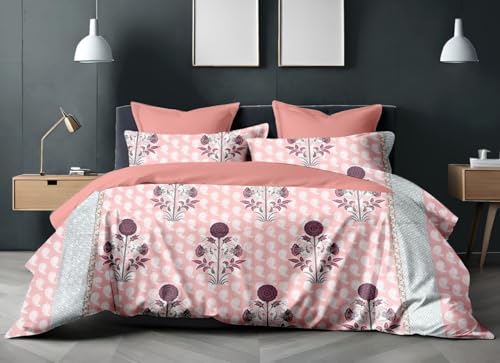 Image of 210 TC Pure Cotton Double Bedsheet Set | King Size Bed Sheet (90 x 100 Inches) with 2 Pillow Covers | Pink Color | Soft, Breathable & Skin-Friendly Cotton Fabric