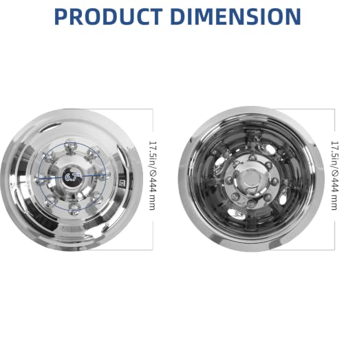 Image of 16 Wheel Simulators (2Pcs Front),8 Lug Polished Stainless Steel RV Hubcaps,Snap On Wheel Cover Compatible with1974-2000 GMC 3500, 1974-1998 Ford F350, 2008-2026 E350 /E450 DRW, 1974-1999 Dodge Ram 3500