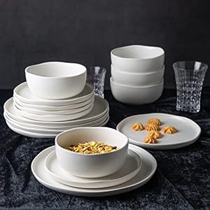 AmorArc Ceramic Dinnerware Sets, Wavy Rim Stoneware Plates and Bowls Sets, Highly Chip and Crack Resistant | Dishwasher & Microwave & Oven Safe Dishes set, Service for 4 (12pc)