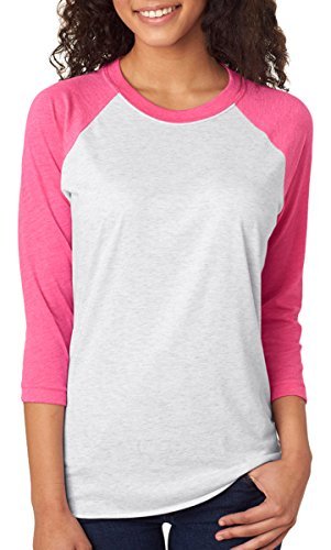 Next Level Unisex 3 4-Sleeve Raglan T-Shirt, Vintage Pink HTHR Wht, X-Small