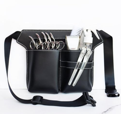 Friseur Werkzeugtasche,Friseurtaschen Leder Gürteltasche Friseur Scherentasche,Friseur Bauchtasche dient zur Aufbewahrung von Friseurscheren,Haarkämmen,etc (Schwarz)