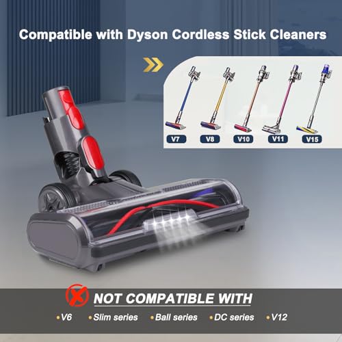 Image of HESTIA Hardwood Floor Attachment for Dyson V7 V8 V11 V15 SV10 SV12 SV14 Cordless Stick Vacuum Cleaners, V-Shaped Roller Brush, LED Headlights, Cleaner Head Replacement Parts