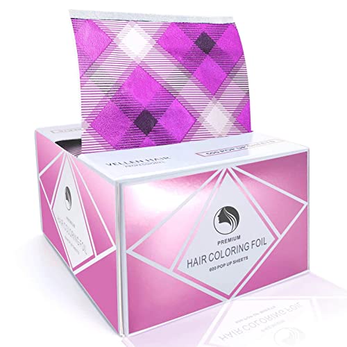 Vellen Hair Embossed Aluminium Hair Foil Sheets, Hair Foils for Highlighting, Non-slip Textured - 600 Sheets â Pink Checkered - 13 Micron