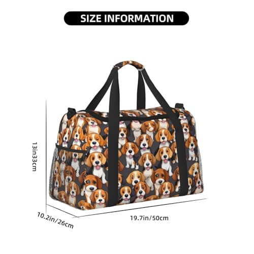 Cartoon Beagle Dogs Print Foldable Carry On Tote Large Capacity Hand Carry Bag for Airplane Weekend Getaways4