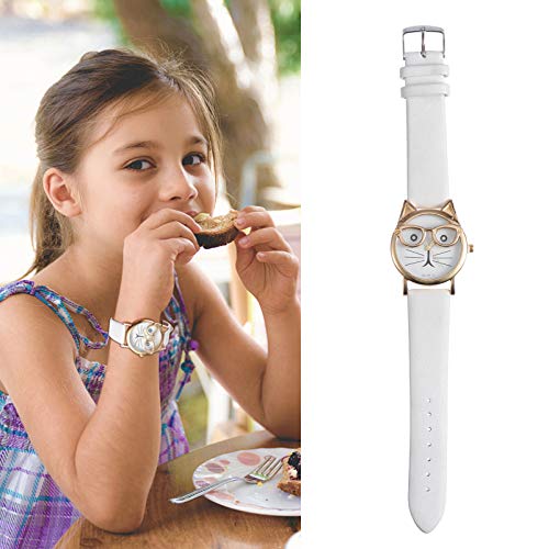 ULTECHNOVO Gato Crianças Assistir Desenho Animado Couro de Metal Impermeável para Crianças Relógio d
