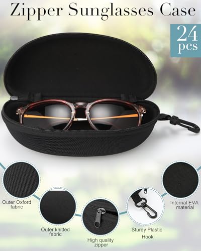 Image of Treela 24 Pcs Sunglasses Case Portable Travel Hard Shell Zipper Frame Summer Eyeglasses Case with Plastic Hook for Women Men