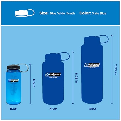 Image of Nalgene 16 oz Wide Mouth Water Bottle | Slim Cup Holder Size, BPA-Free, Durable & Leak Proof, Lightweight Travel Bottle, Slate Blue