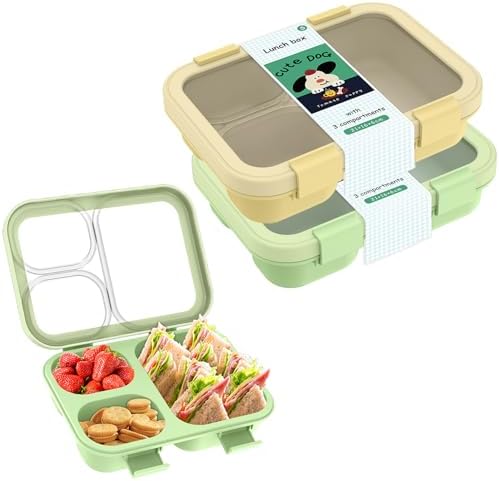 Bento Box, Lunch Box with Lids, 3-Compartment Meal Prep Container...