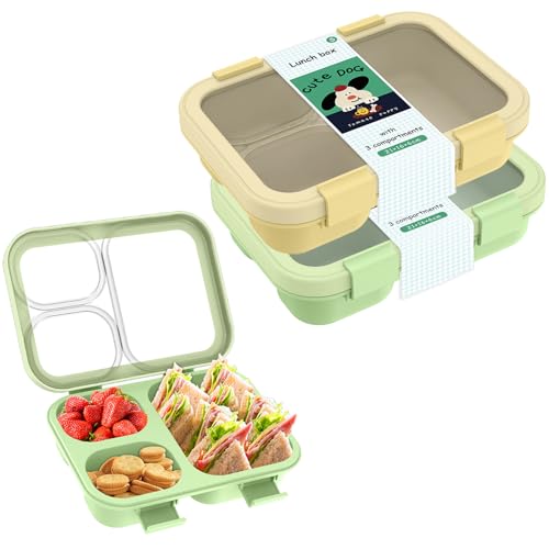 Bento Box, Lunch Box with Lids, 3-Compartment Meal Prep Container...