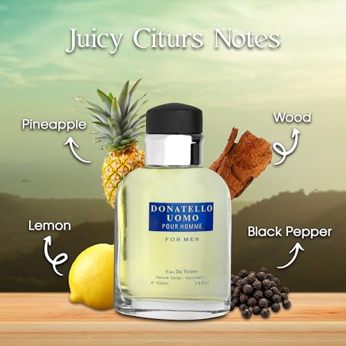 Image of AFLUXE Men's Cologne Donatello Uomo with Tobacco,Bean and Cedar Eau De Toilette Spray,Long-Lasting Scent Perfume for Men Elegant Bottle - Great Holiday Gift, 3.4 Fl Oz /100 Ml
