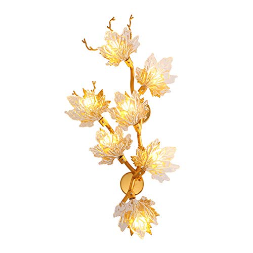 DROMEZ Applique Murale Interieur,Cristal Lampes Murales Feuille D'érable en Forme,Lanterne Murale de Décoration pour La Chambre,Lampe de Chevet pour Couloir Restaurant,Golden,M